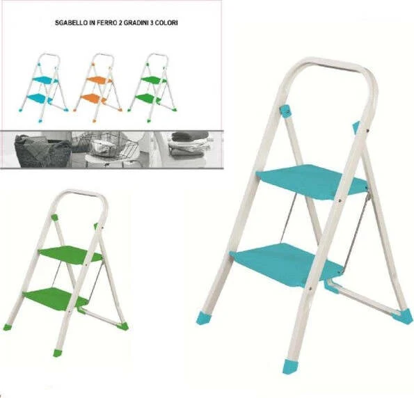 Scala Sgabello Ferro Colorato 2 Gradini Azzurro - Verde - Arancione Pratiko