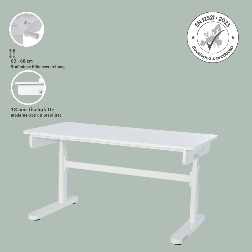 Scrivania Basic bianca - Scrivania per bambini regolabile altezza 62-78 cm - Tavolo ergonomico per cameretta e camera raga...