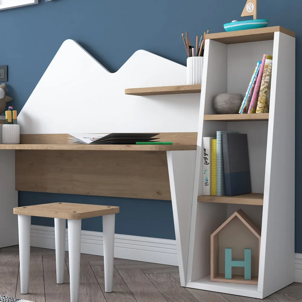 Scrivania design per bambini legno con 2 librerie e sgabello incluso cm 180x45x94h