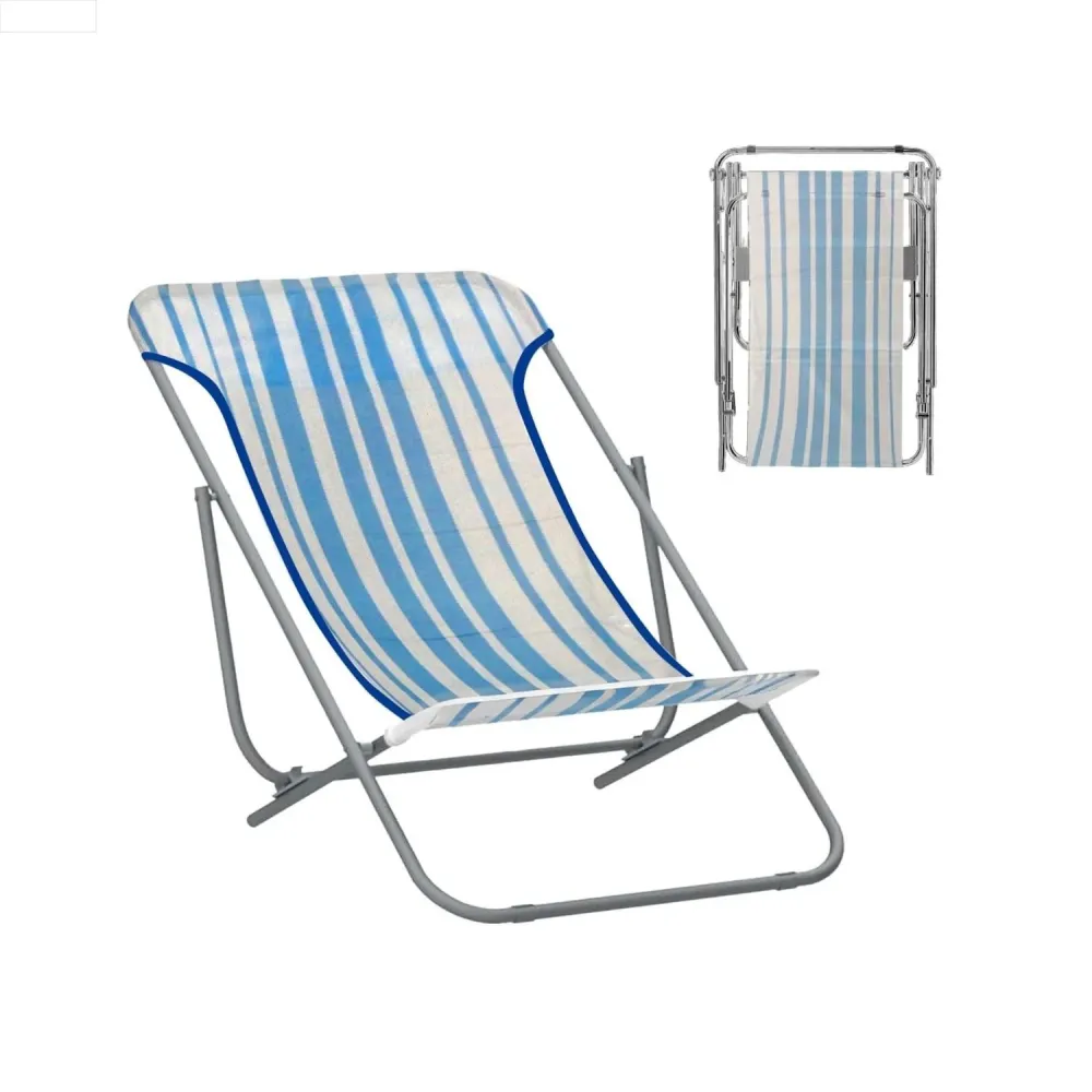 Sdraio Beach Pieghevole da Esterno Acciaio e Textilene Bianco Blu