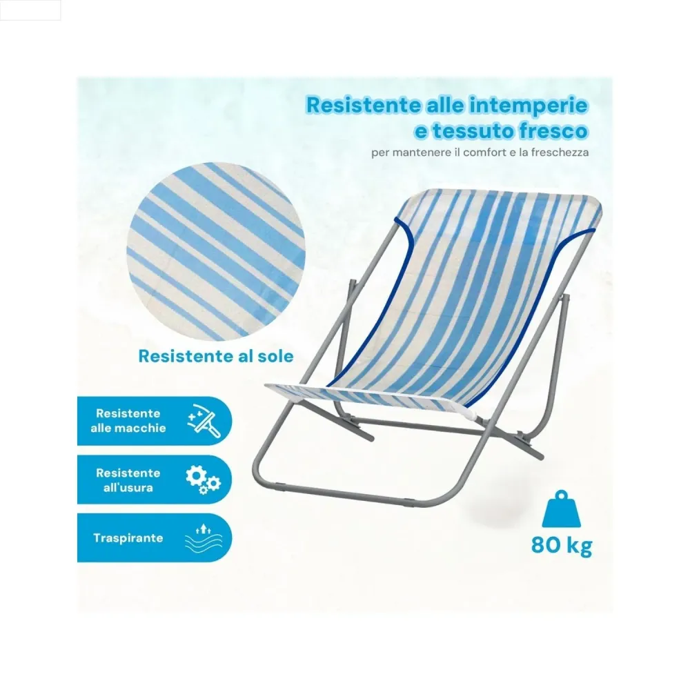 Sdraio Beach Pieghevole da Esterno Acciaio e Textilene Bianco Blu