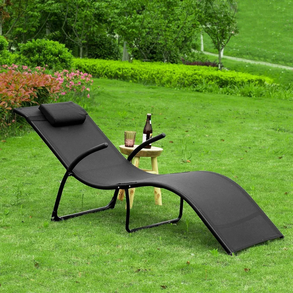 sdraio da giardino | lettino prendisole pieghevole | Sedia sdraio nera | OGS45-SCH