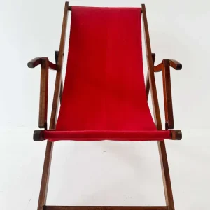 Sdraio legno con tela rossa anni '50
