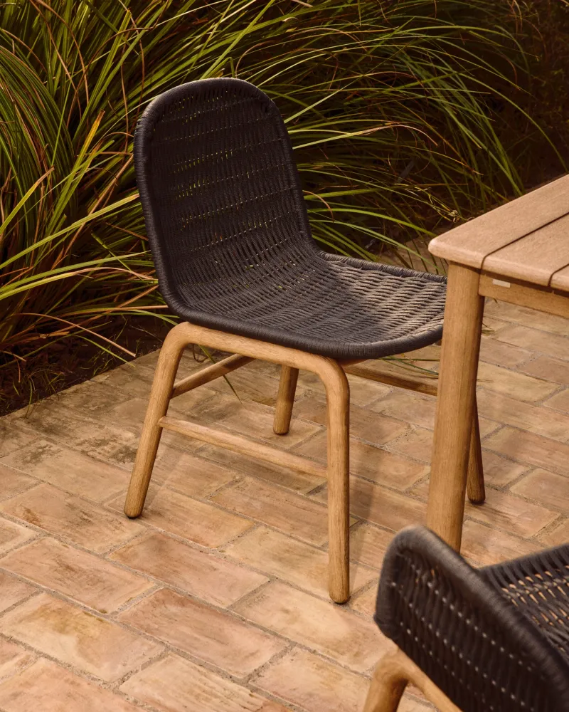 Sedia Alipa legno massello di acacia e corda grigio scuro, FSC 100 %