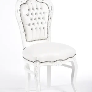 Sedia barocco con gemme ecopelle e struttura legno colore bianco