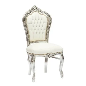 Sedia barocco legno colore argento ecopelle bianco cm 52x60x110h