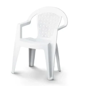 Sedia bianca plastica da esterno norma con gommini antiscivolo, impilabile, max 100kg di carico, Made Italy, 56x45x80cm - Pas