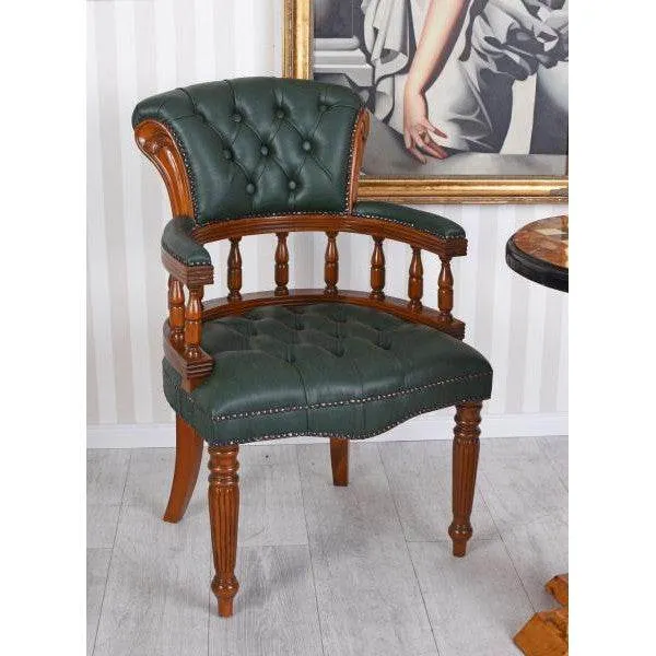 SEDIA DA BIBLIOTECA INGLESE POLTRONA CHESTERFIELD POLTRONA VERDE ANTICA