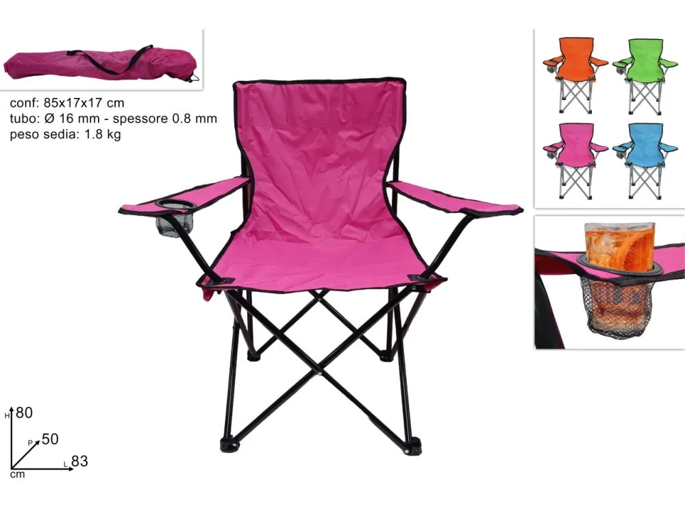 Sedia camping poliestere e metallo colori assortiti - Due Esse