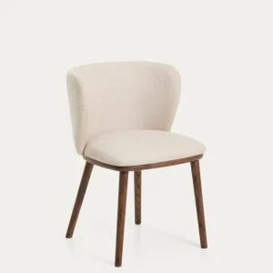 Sedia Ciselia ciniglia beige con gambe legno massello di frassino con finitura noce, FSC Mix Credit