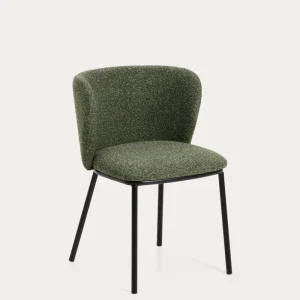 Sedia Ciselia ciniglia spessa di colore verde scuro con gambe acciaio con finitura nera, FSC Mix Credit