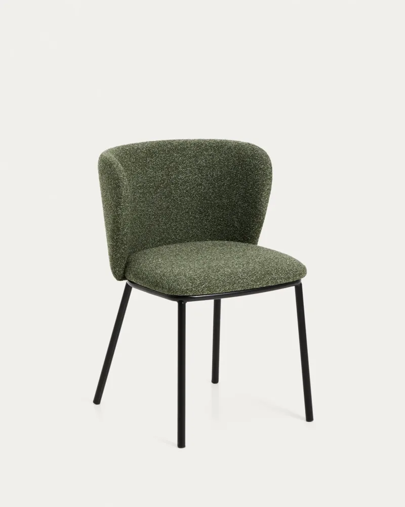 Sedia Ciselia ciniglia spessa di colore verde scuro con gambe acciaio con finitura nera, FSC Mix Credit