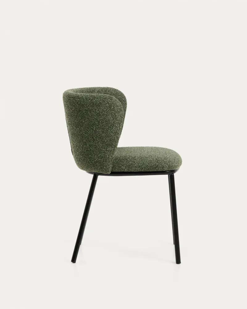 Sedia Ciselia ciniglia spessa di colore verde scuro con gambe acciaio con finitura nera, FSC Mix Credit