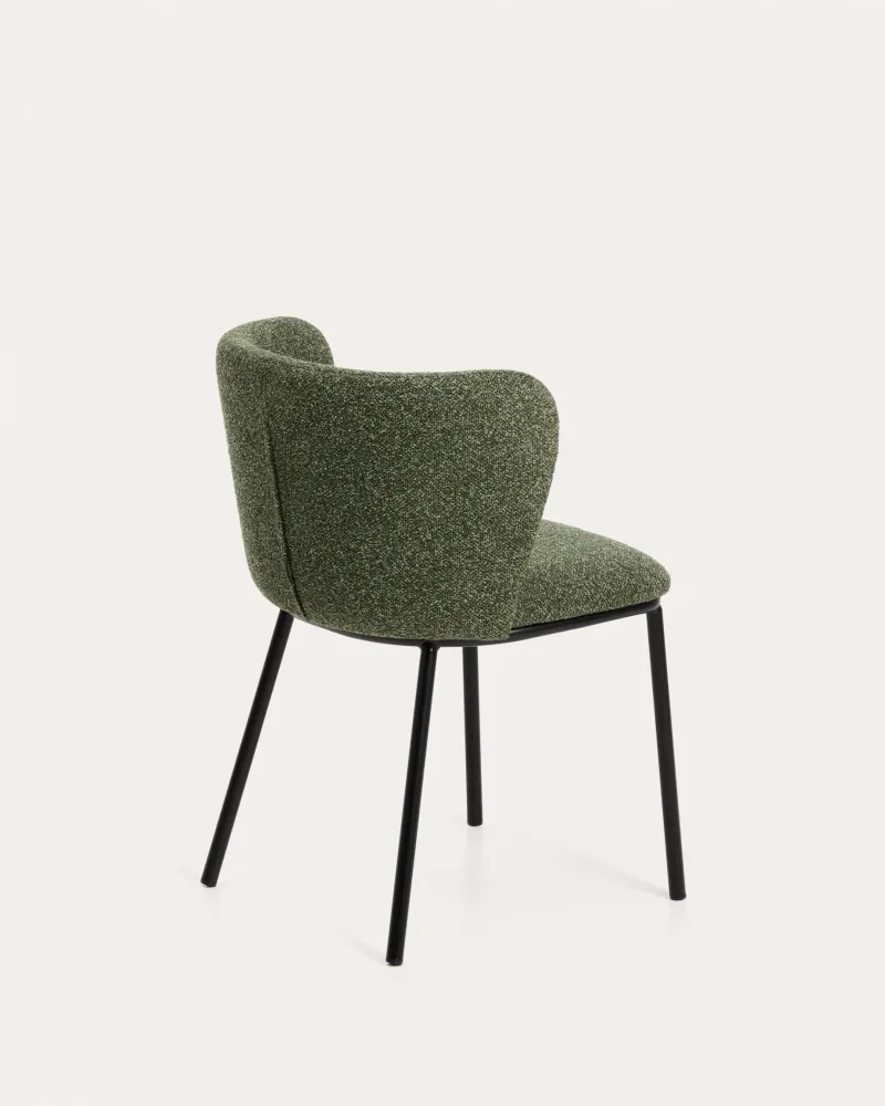 Sedia Ciselia ciniglia spessa di colore verde scuro con gambe acciaio con finitura nera, FSC Mix Credit
