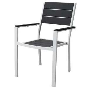 Sedia con braccioli bianco/grigio con finitura legno 58x55,5x88,5cm
