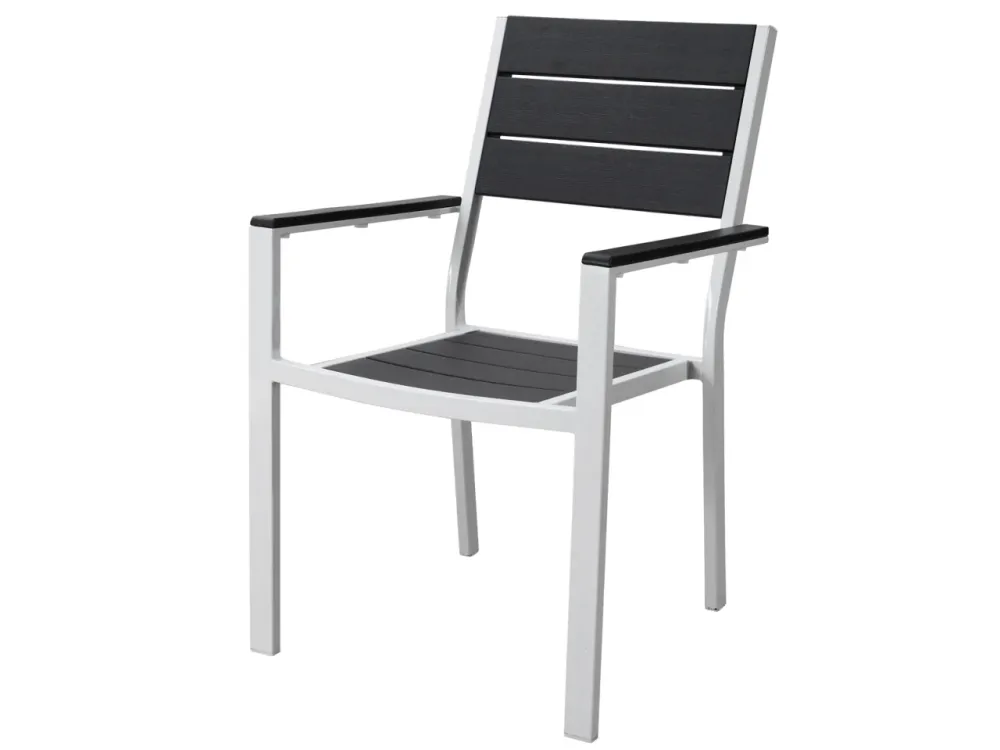 Sedia con braccioli bianco/grigio con finitura legno 58x55,5x88,5cm