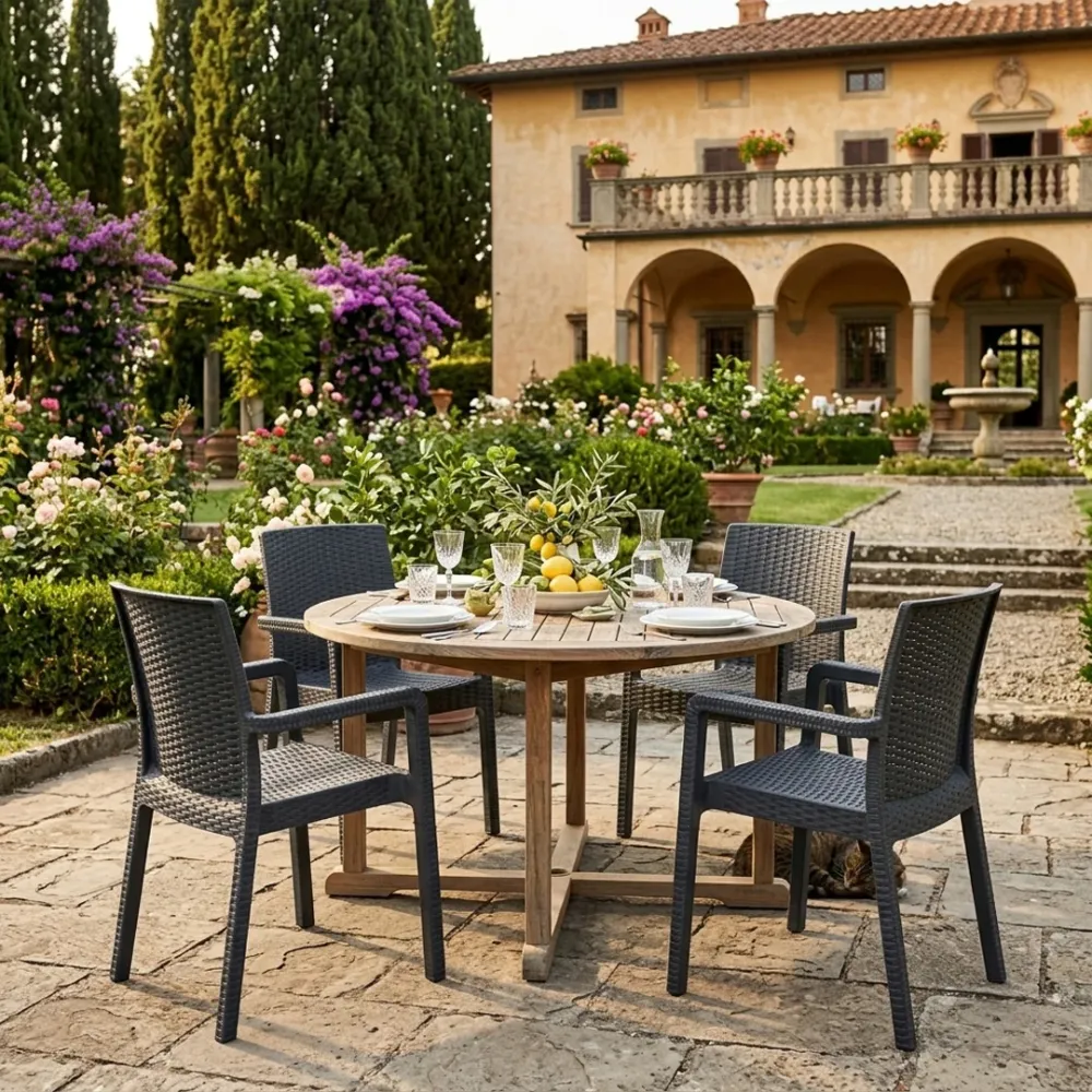 Sedia con braccioli Kreta Domus rattan antracite 58x75 H85 impilabile