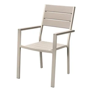 Sedia con braccioli tortora chiaro con finitura legno 58x55,5x88,5cm