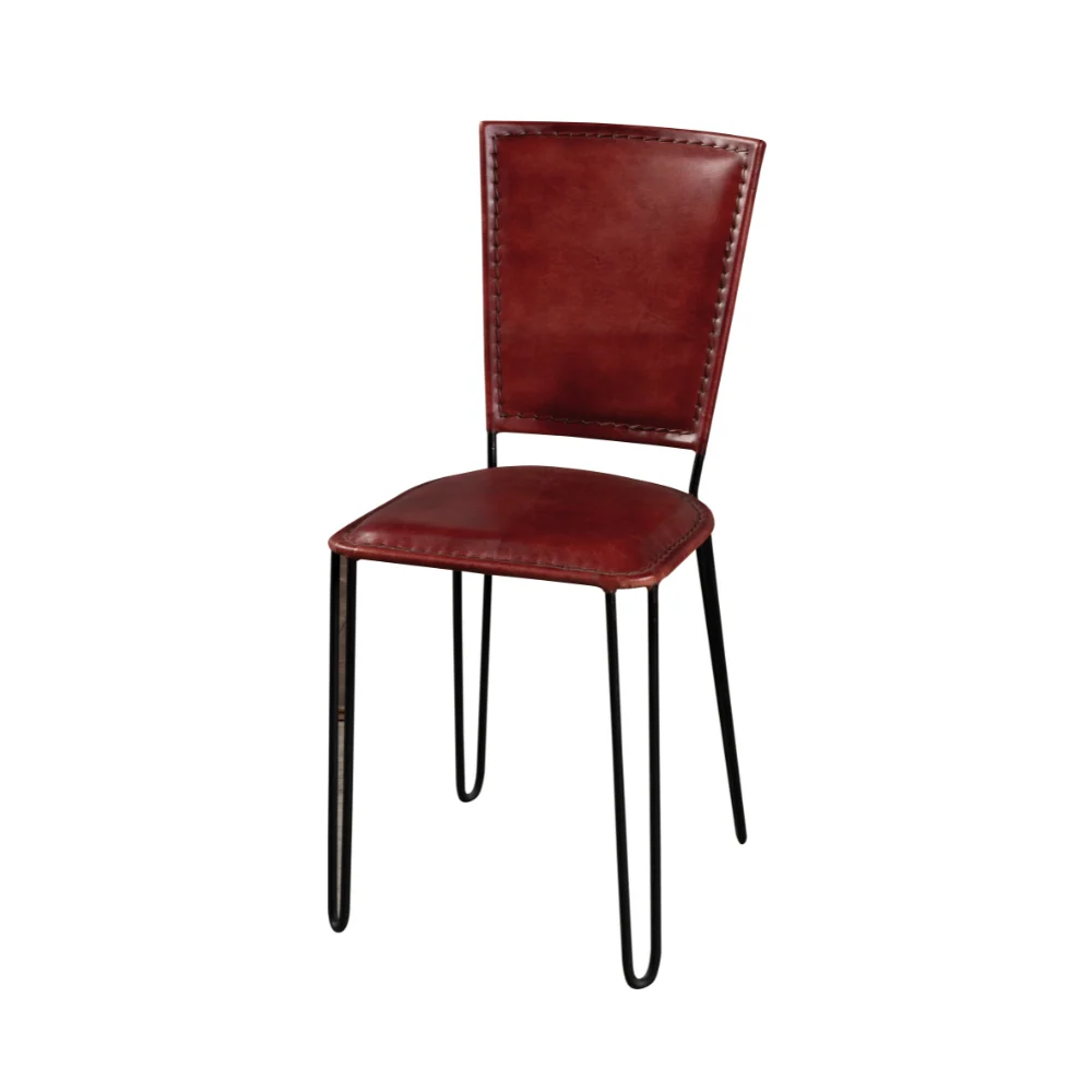 Sedia Cuoio Colore Bordeaux e Struttura Ferro Colore Nero