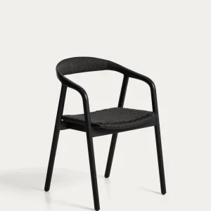Sedia Derile realizzata legno massello di rovere con finitura nera e corda di carta nera FSC 100%