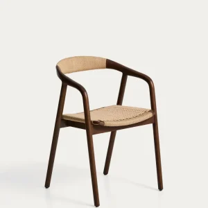 Sedia Derile realizzata legno massello di rovere con finitura noce e corda di carta beige 100% FSC