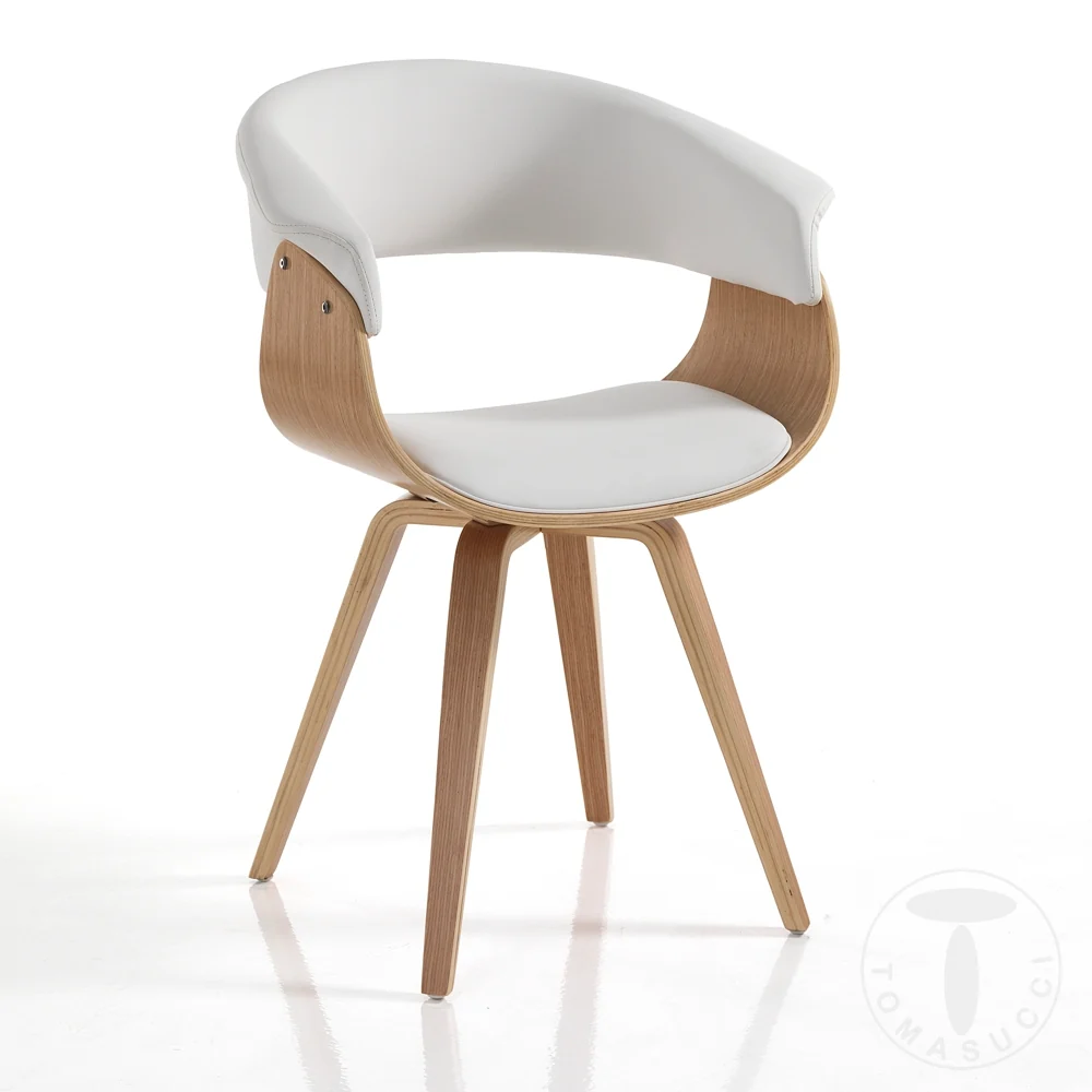Sedia design legno multistrato rovere e similpelle colore bianco cm 62x51x81h