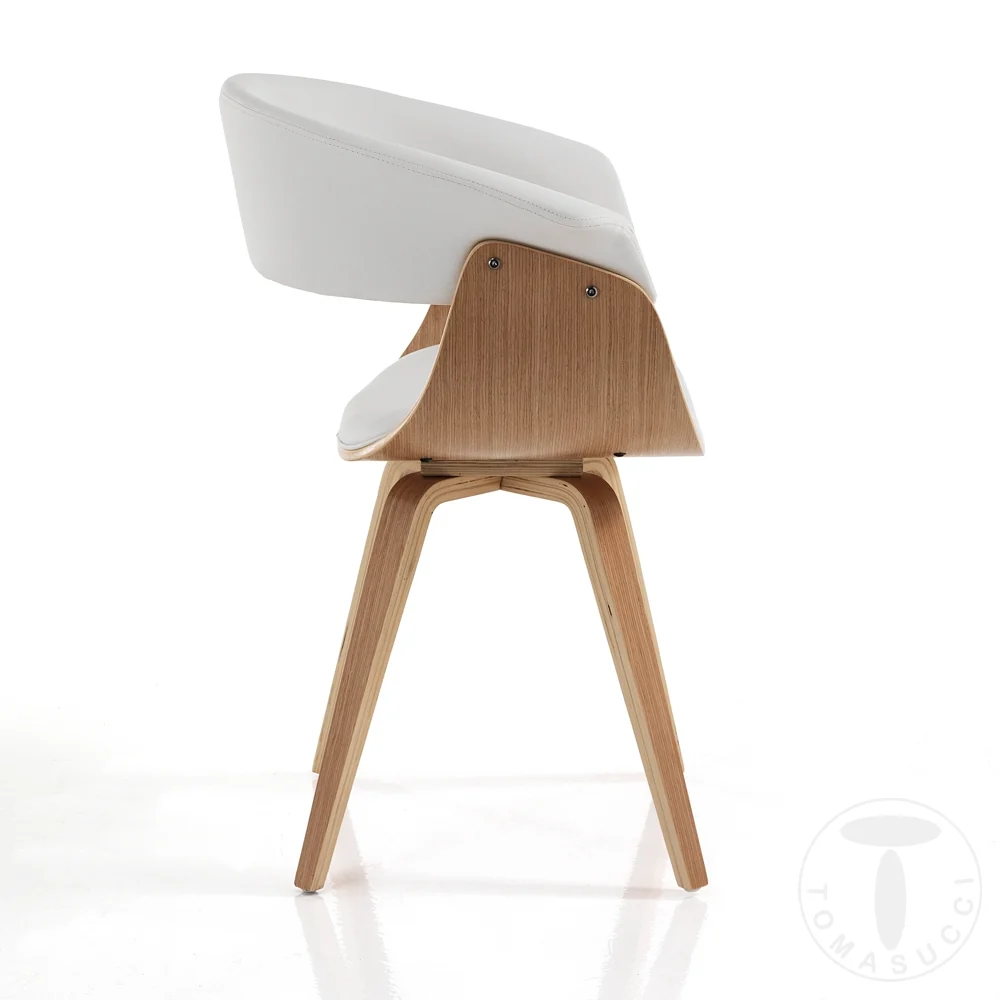 Sedia design legno multistrato rovere e similpelle colore bianco cm 62x51x81h