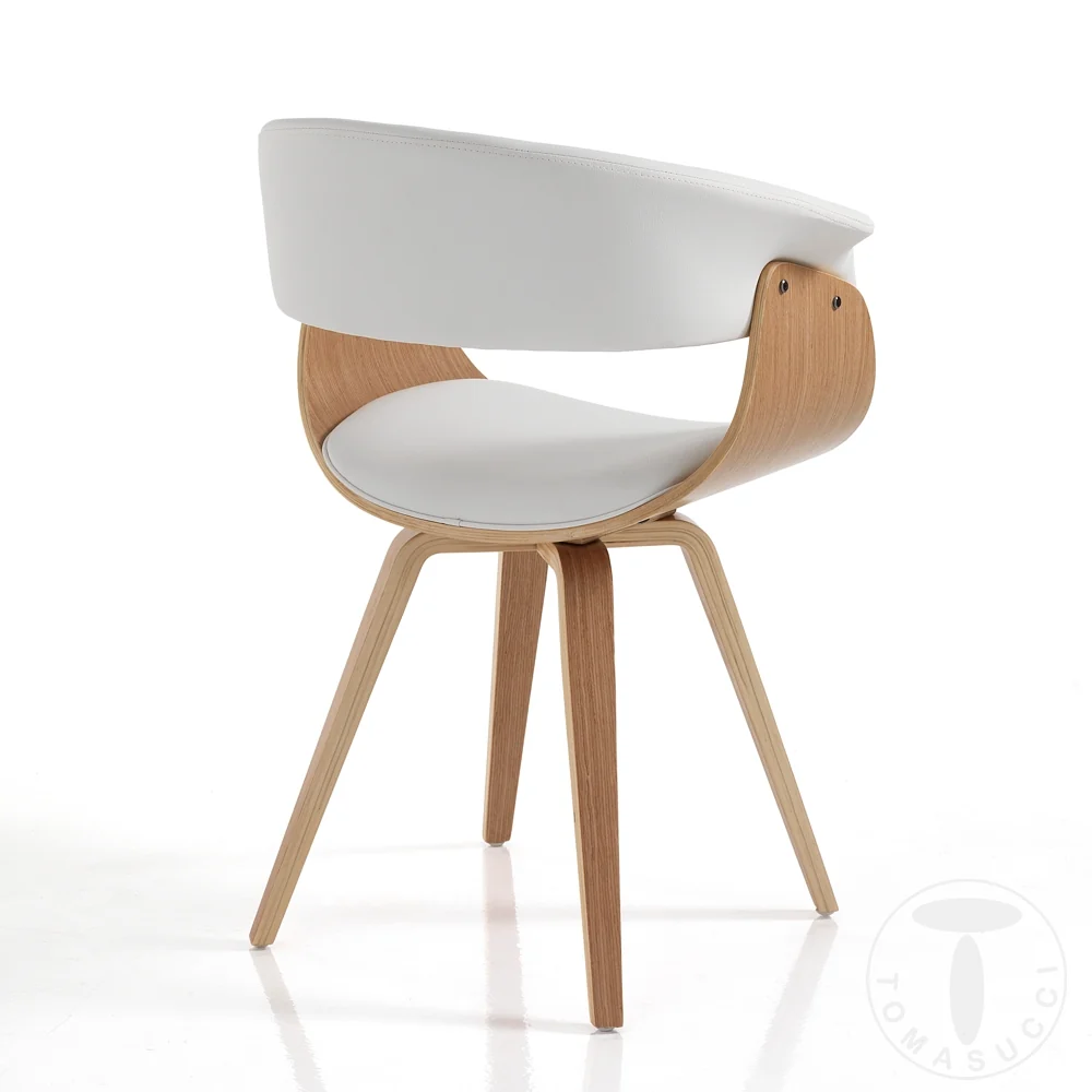 Sedia design legno multistrato rovere e similpelle colore bianco cm 62x51x81h