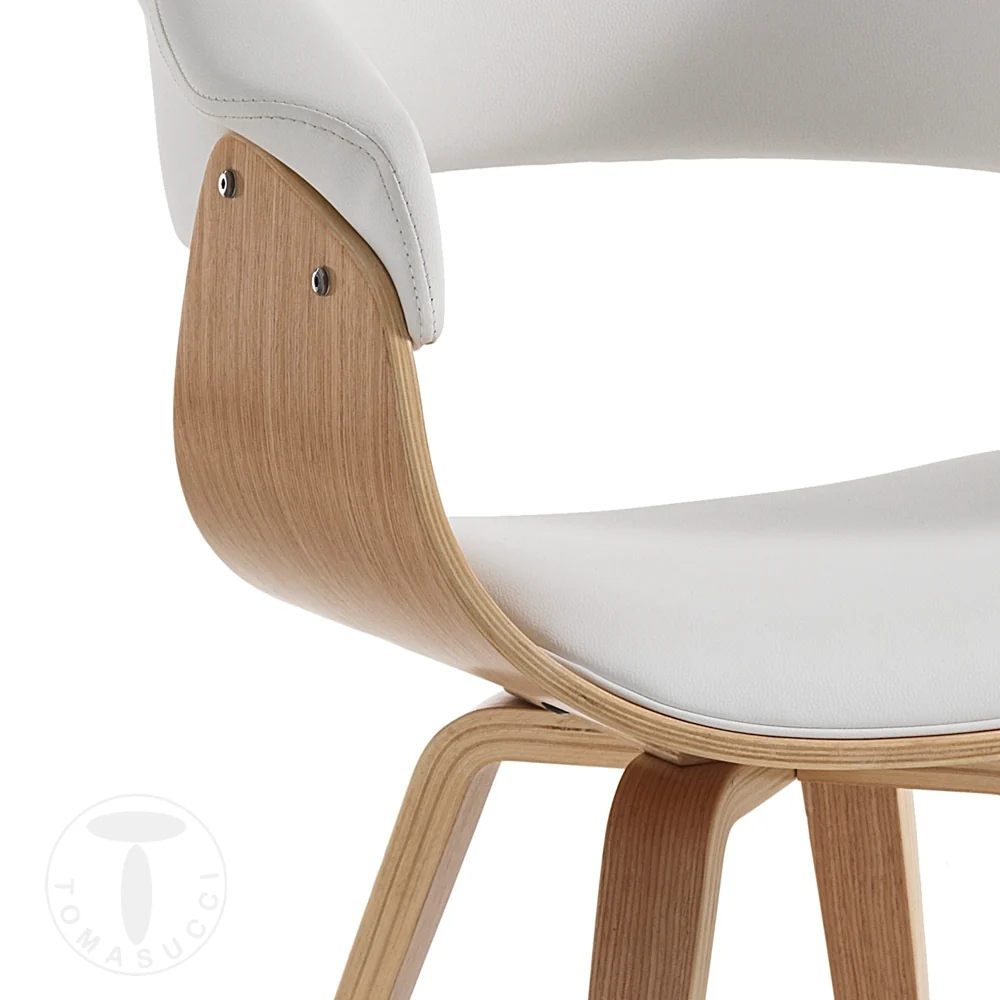 Sedia design legno multistrato rovere e similpelle colore bianco cm 62x51x81h