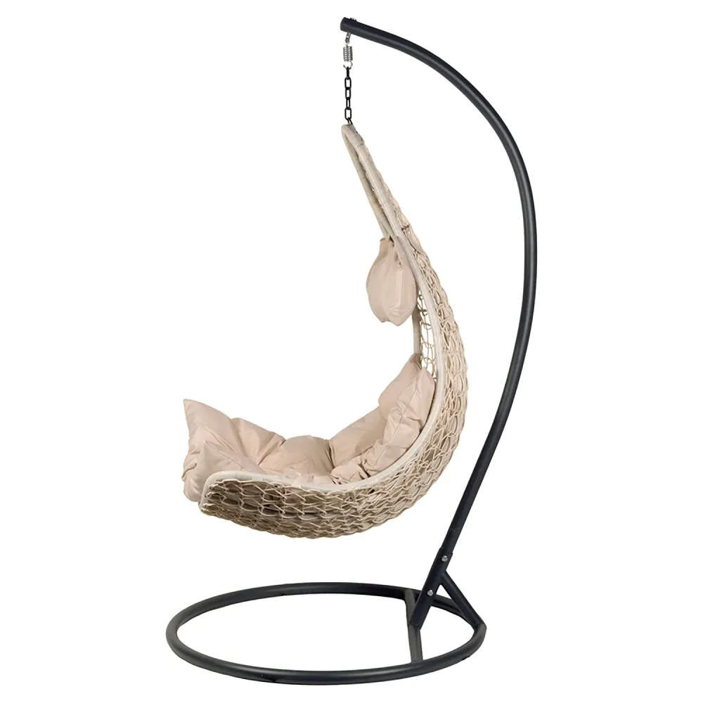 Sedia Dondolo Amaca Uovo con Cuscino PE Effetto Rattan Ecru