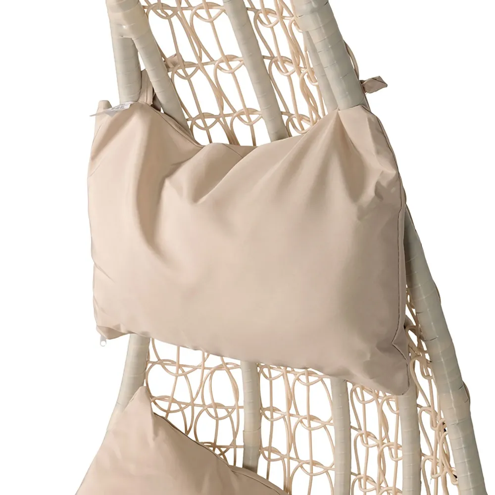 Sedia Dondolo Amaca Uovo con Cuscino PE Effetto Rattan Ecru