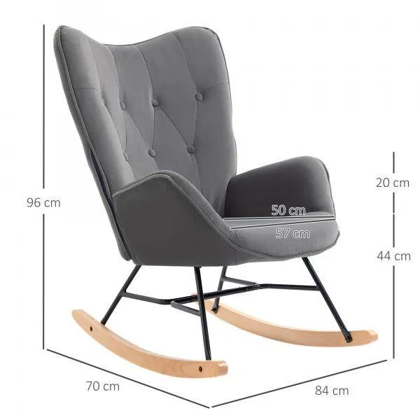 Sedia dondolo grigio scuro+naturale 84 cm x 70 cm x 96 cm