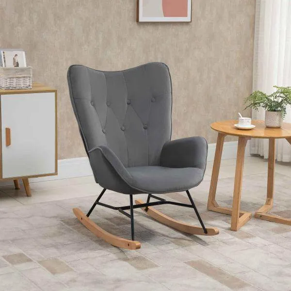 Sedia dondolo grigio scuro+naturale 84 cm x 70 cm x 96 cm