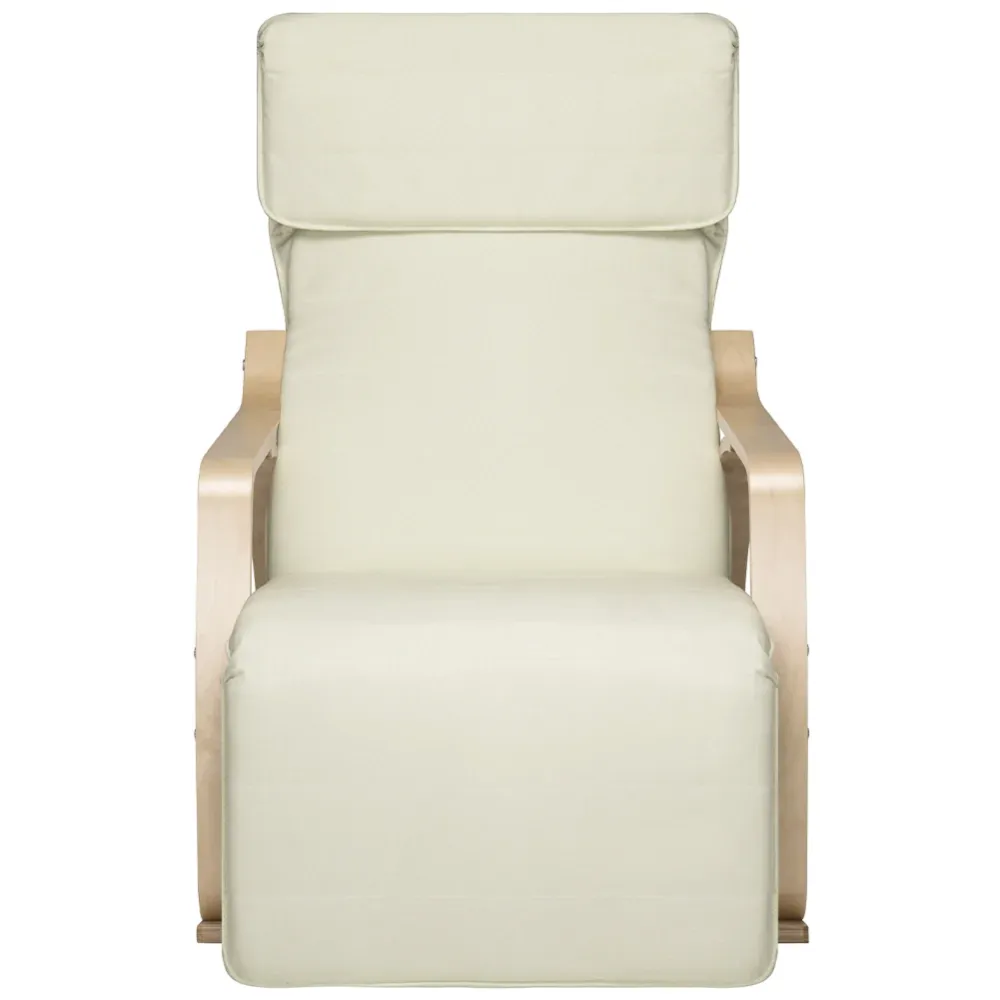 Sedia Dondolo Poltrona Relax Cotone Beige Schienale e Poggiapiedi Regolabile