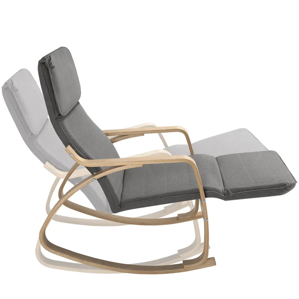 Sedia Dondolo Poltrona Relax Schienale e Poggiapiedi Regolabile Cotone Grigio
