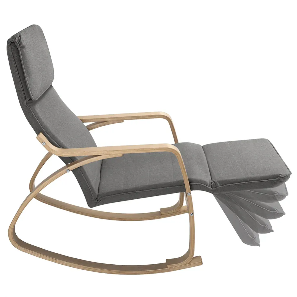 Sedia Dondolo Poltrona Relax Schienale e Poggiapiedi Regolabile Cotone Grigio