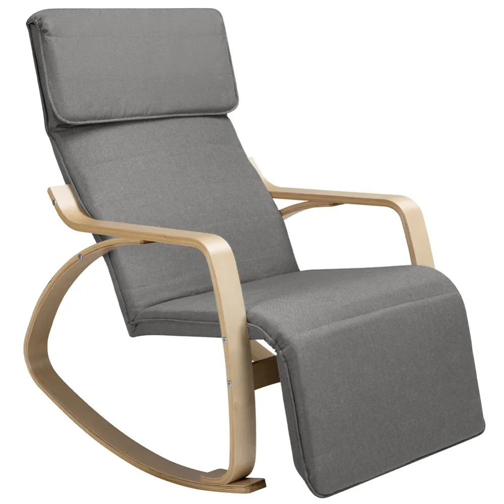 Sedia Dondolo Poltrona Relax Schienale e Poggiapiedi Regolabile Cotone Grigio