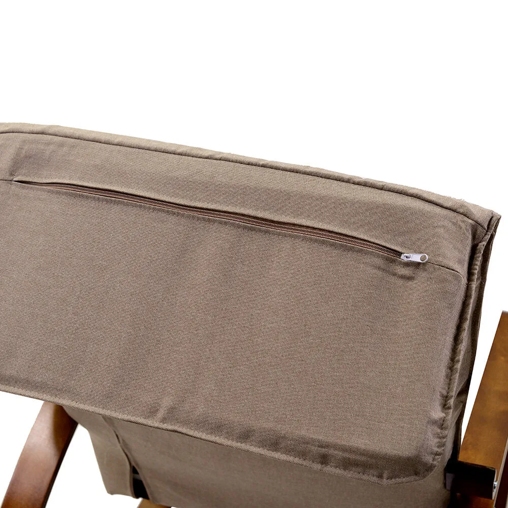 Sedia Dondolo Tessuto e Legno con Cuscino e Poggiapiedi 67x130xH95cm Crema