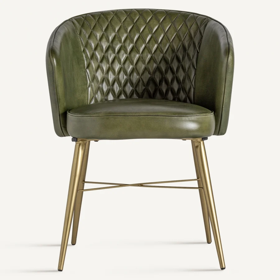 Sedia elegante pelle verde oro