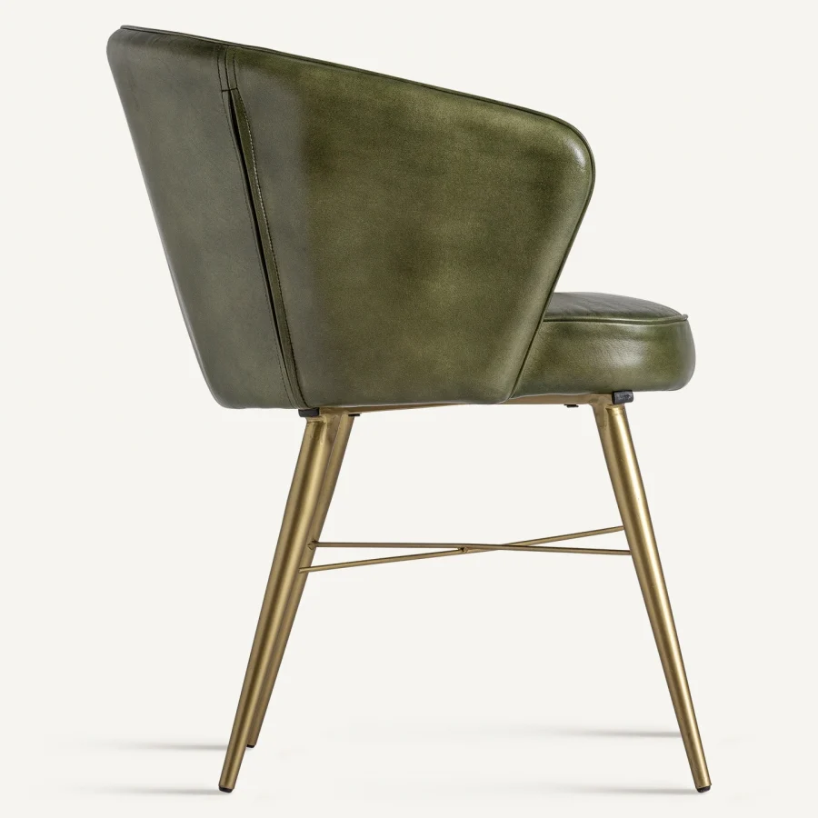 Sedia elegante pelle verde oro