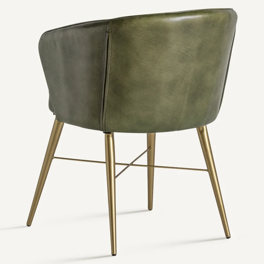 Sedia elegante pelle verde oro