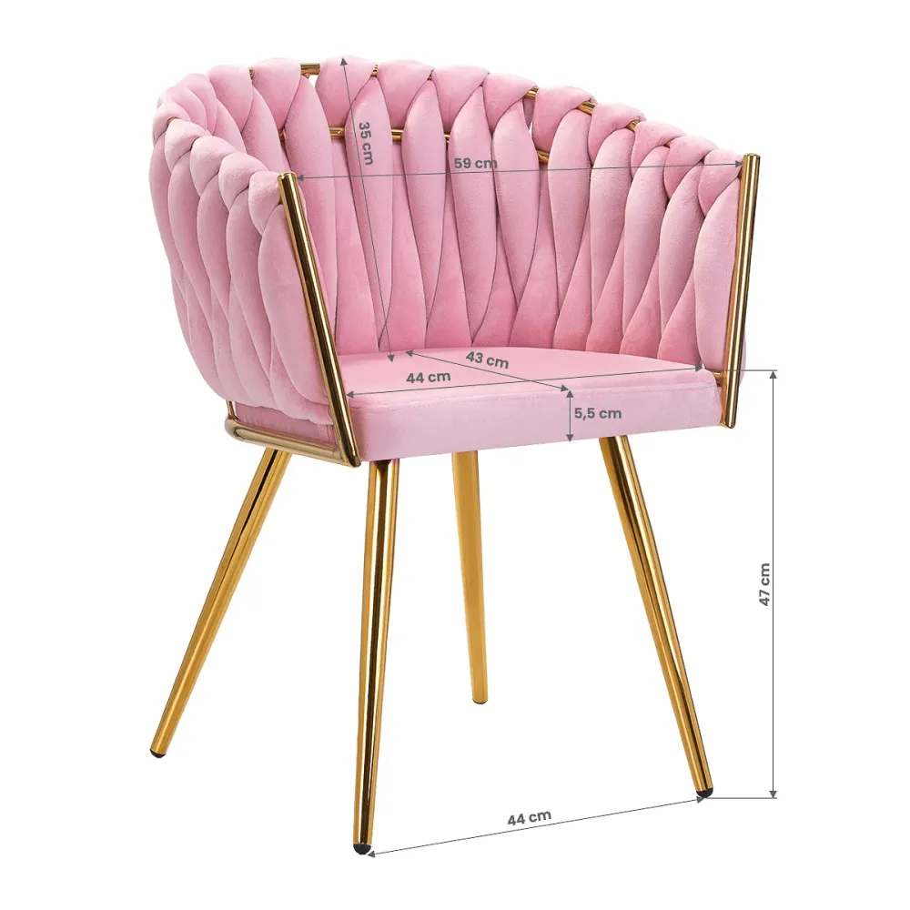 Sedia Elegante Velluto Rosa e Oro con Schienale Intrecciato | QS-GW06G (Rosa)