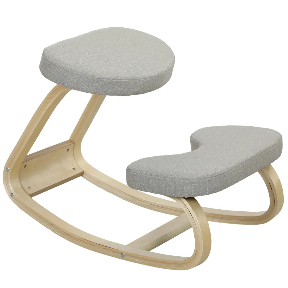 Sedia Ergonomica con Inginocchiatoio 50x73x55 cm Movimento Dondolo Legno di Betulla Grigio