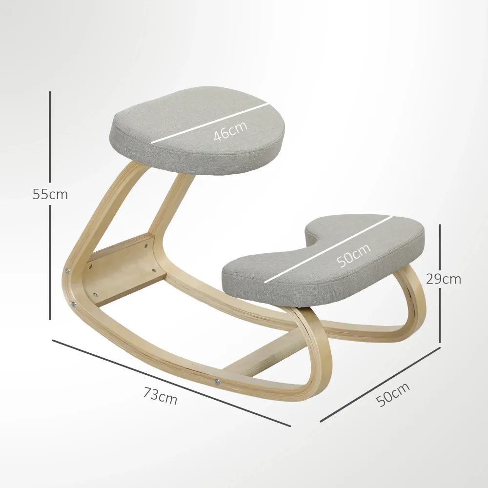 Sedia Ergonomica con Inginocchiatoio 50x73x55 cm Movimento Dondolo Legno di Betulla Grigio