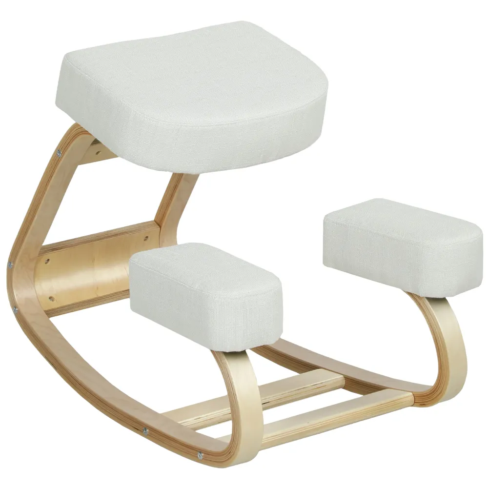 Sedia Ergonomica con Inginocchiatoio 51x69x58 cm Legno di Betulla e Cuscini Crema