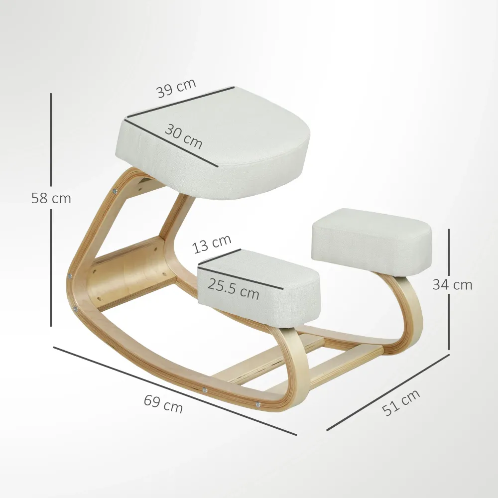 Sedia Ergonomica con Inginocchiatoio 51x69x58 cm Legno di Betulla e Cuscini Crema