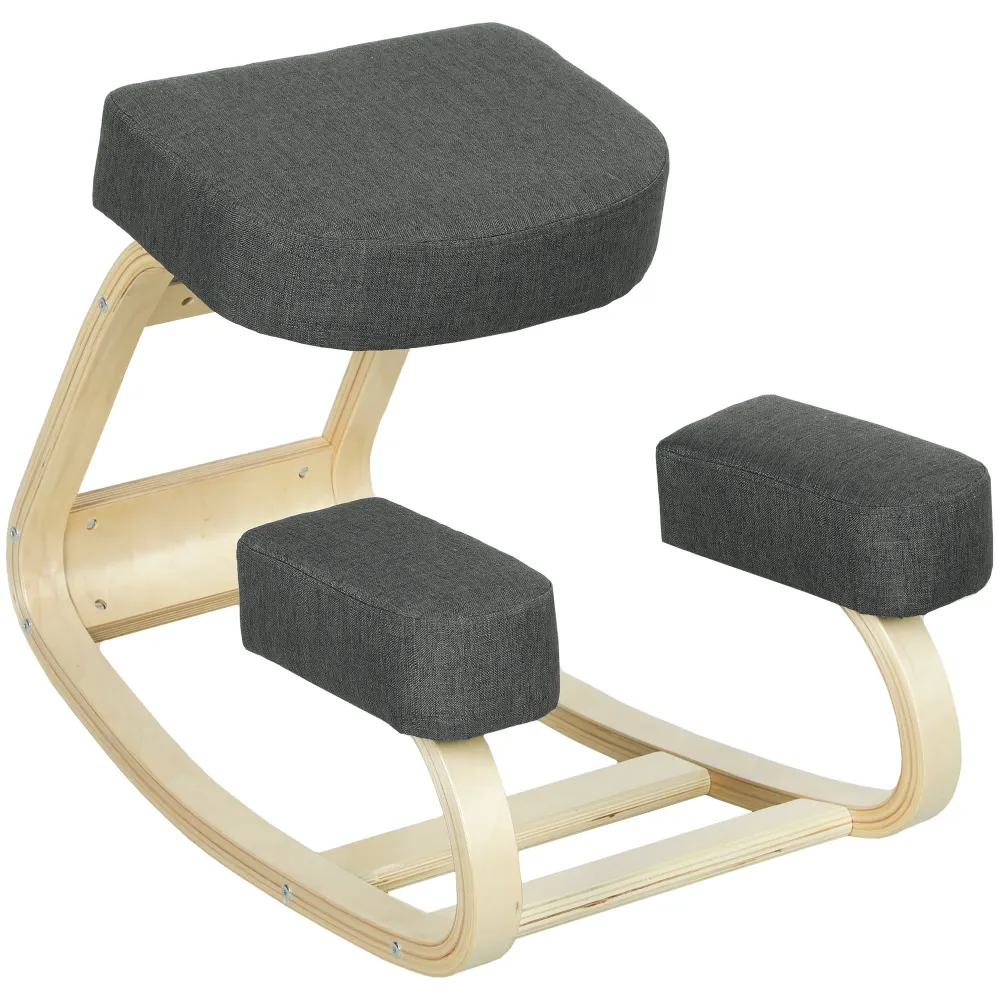 Sedia Ergonomica con Inginocchiatoio 51x69x58 cm Legno di Betulla e Cuscini Grigio