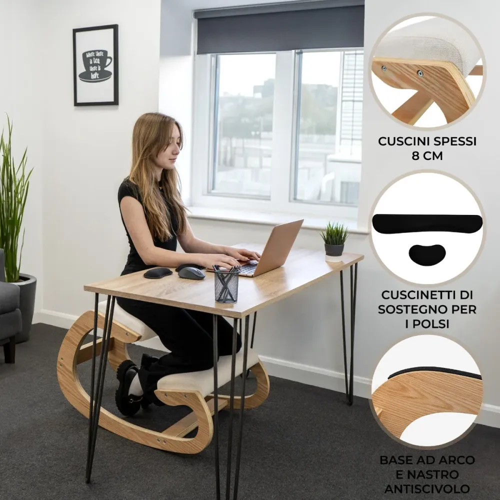 Sedia Ergonomica con Inginocchiatoio 55x85x54 cm Legno con Accessori Beige