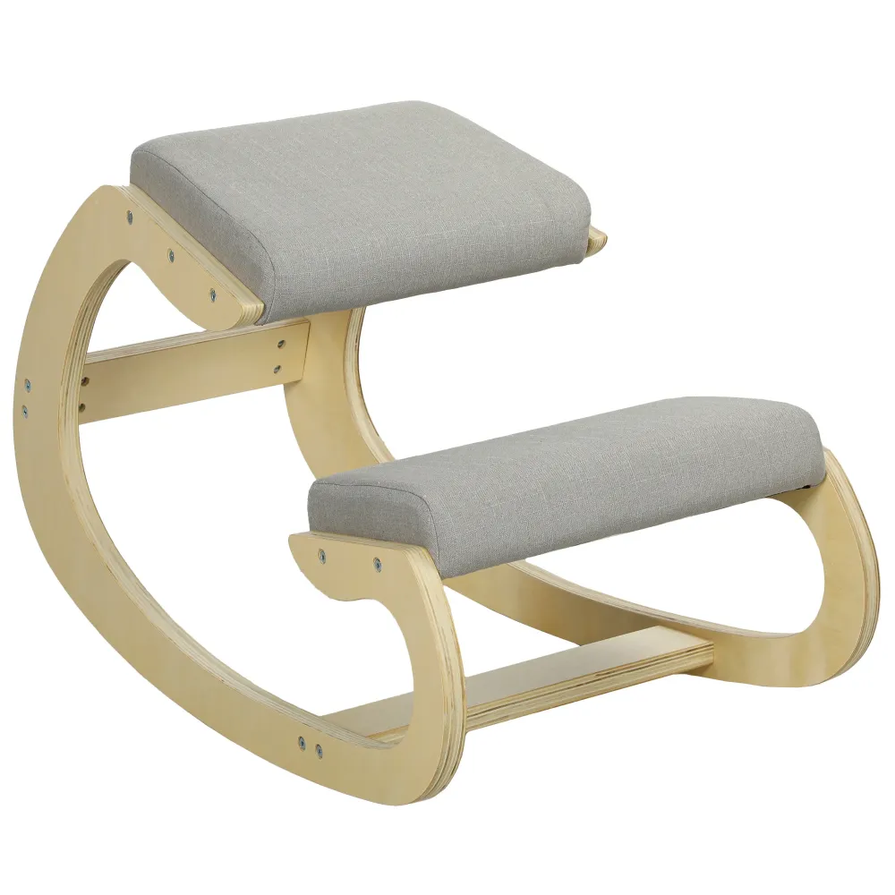 Sedia Ergonomica con Inginocchiatoio 55x85x55 cm Reclinabile Tessuto Effetto Lino e Legno Grigio Chiaro