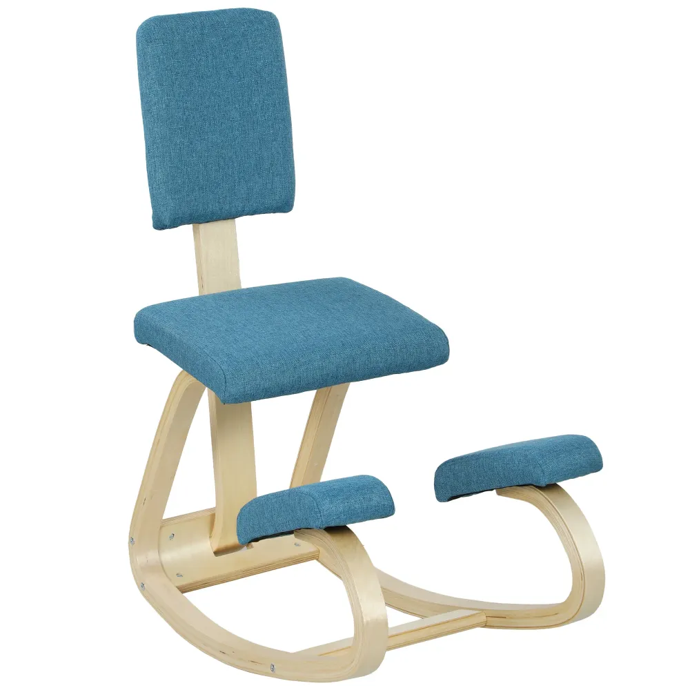 Sedia Ergonomica Inginocchiatoio con Schienale 51x84x93 cm Legno di Betulla e Cuscini Blu